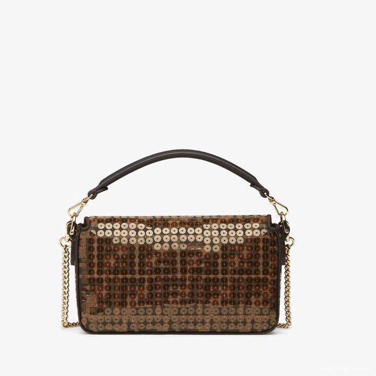 Vintage HOT with In Fendi Bag Motif Brown Mini Baguette Sequins FF Fabric 0806